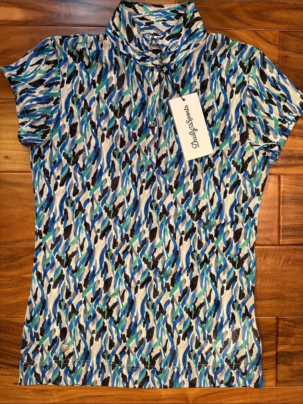 Daily Sports Blue, Teal & Black Short-Sleeve Mesh Polo